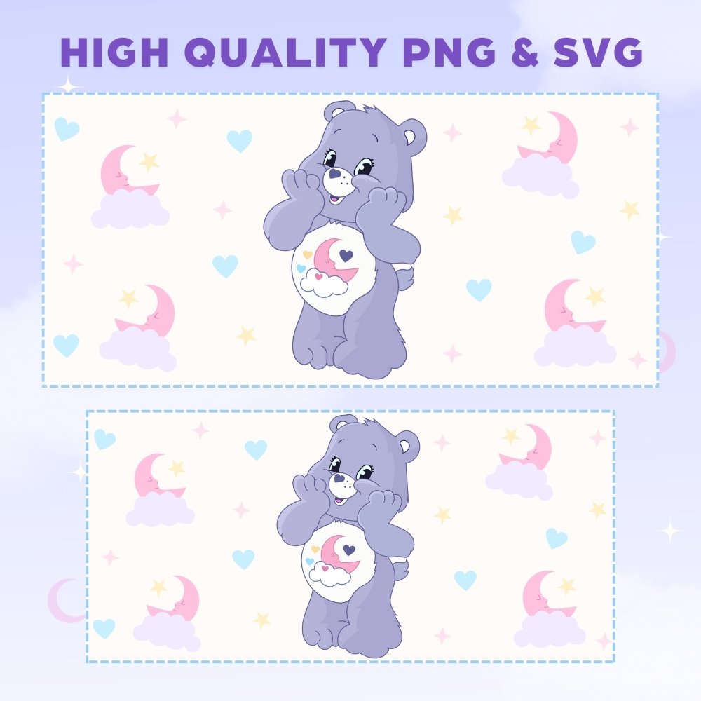 Care Bears Bedtime Bear 16oz & 20oz Glass Can Wrap | Digital PNG 300 DPI & SVG - Image 3