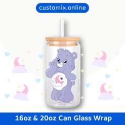 Care Bears Bedtime Bear 16oz & 20oz Glass Can Wrap | Digital PNG 300 DPI & SVG