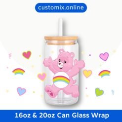 Care Bears Cheer Bear16oz & 20oz Glass Can Wrap | Digital PNG 300 DPI