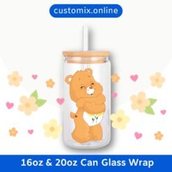 Care Bears Friend Bear 16oz & 20oz Glass Can Wrap | Digital PNG 300 DPI & SVG