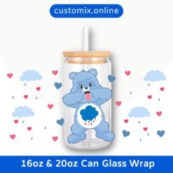 Care Bears Grumpy Bear 16oz & 20oz Glass Can Wrap | Digital PNG 300 DPI & SVG