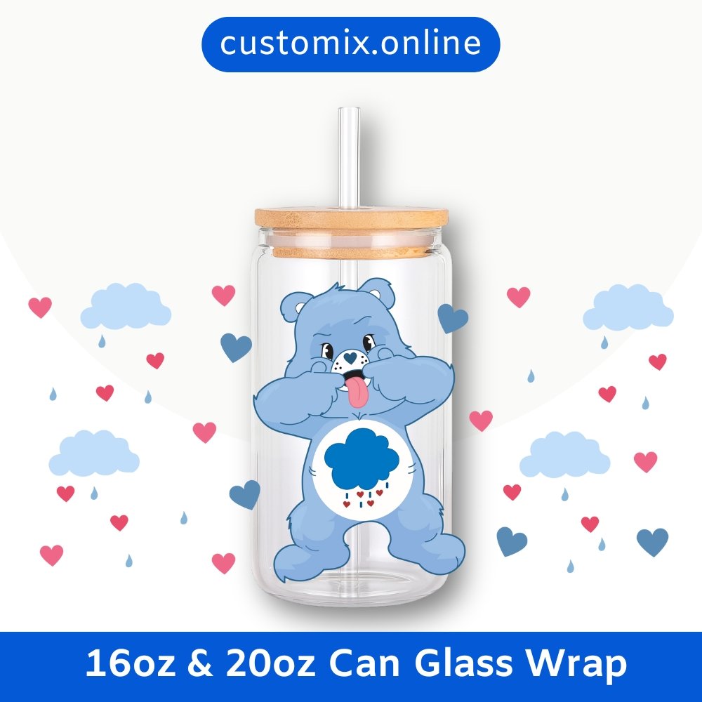 Care Bears Grumpy Bear 16oz & 20oz Glass Can Wrap | Digital PNG 300 DPI & SVG