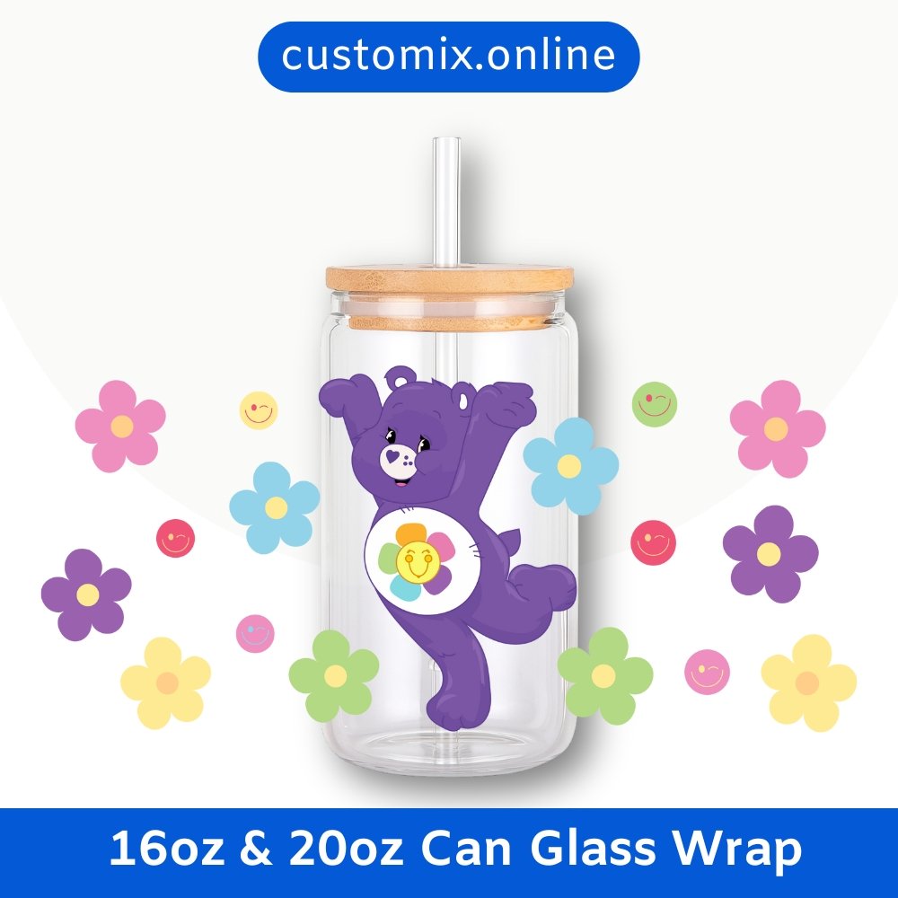 Care Bears Harmony Bear 16oz & 20oz Glass Can Wrap | Digital PNG 300 DPI & SVG