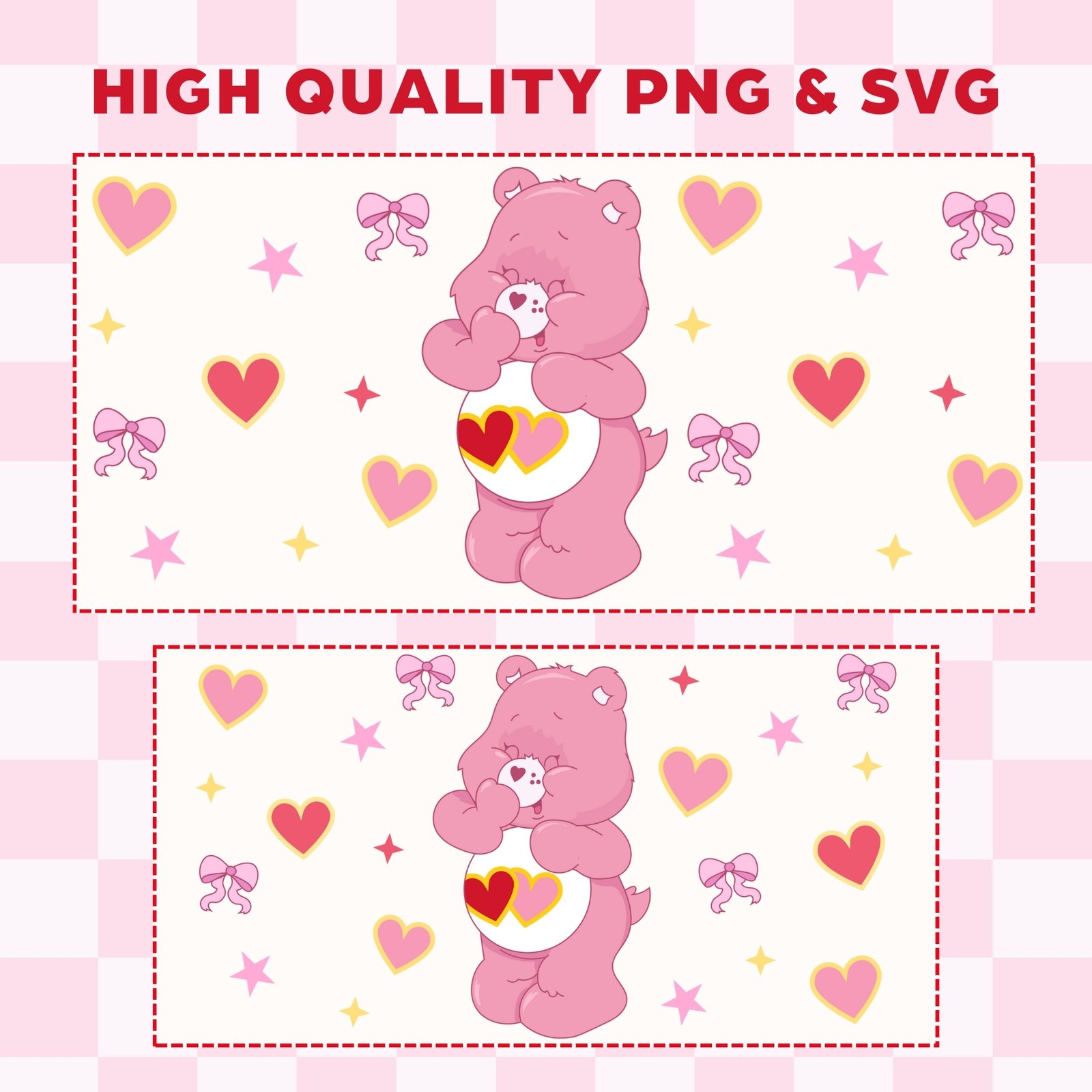 Care Bears Love-a-Lot Bear 16oz & 20oz Glass Can Wrap | Digital PNG 300 DPI & SVG - Image 3