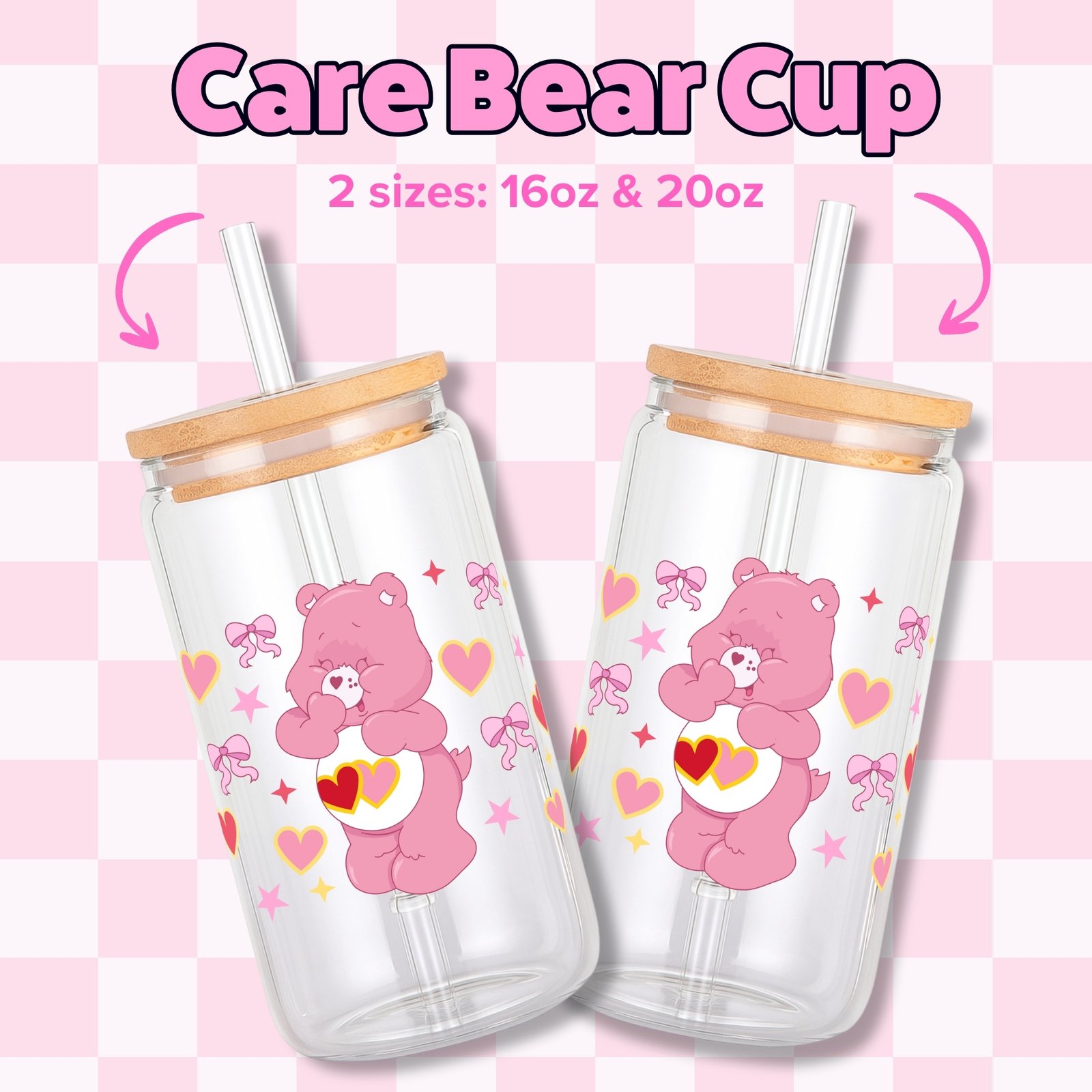 Care Bears Love-a-Lot Bear 16oz & 20oz Glass Can Wrap | Digital PNG 300 DPI & SVG - Image 2