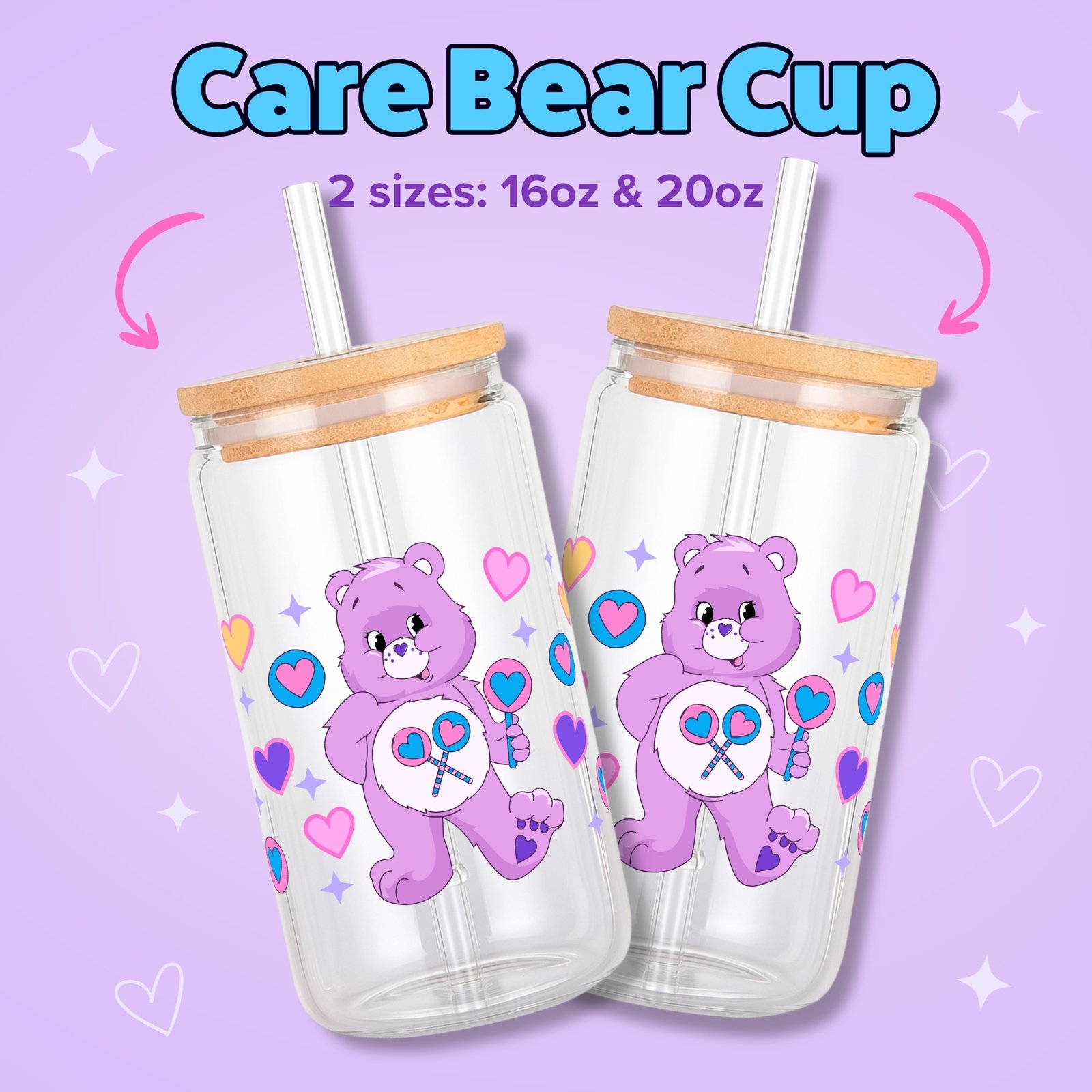 Care Bears Share Bear 16oz & 20oz Glass Can Wrap | Digital PNG 300 DPI & SVG - Image 2