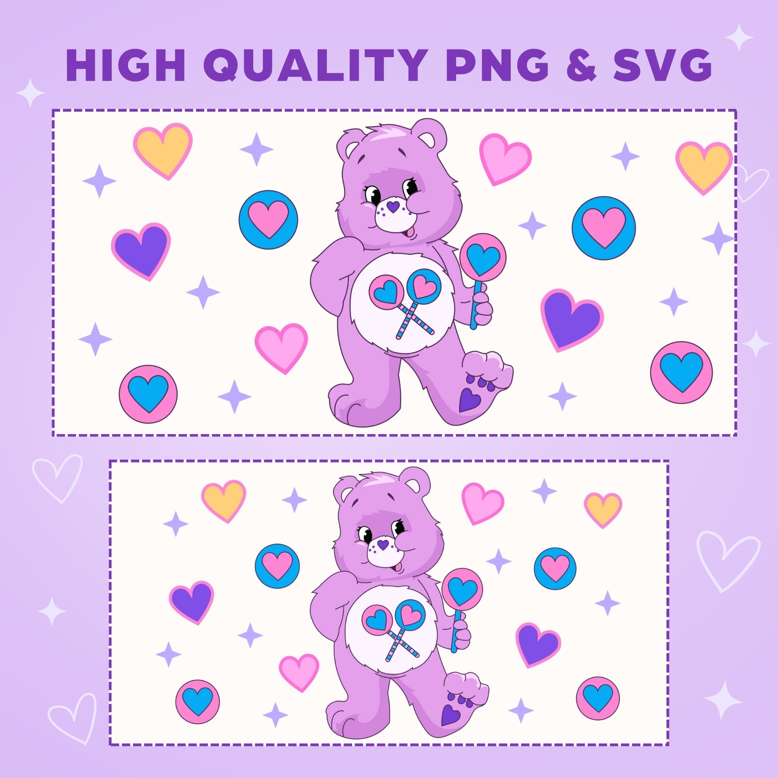 Care Bears Share Bear 16oz & 20oz Glass Can Wrap | Digital PNG 300 DPI & SVG - Image 3