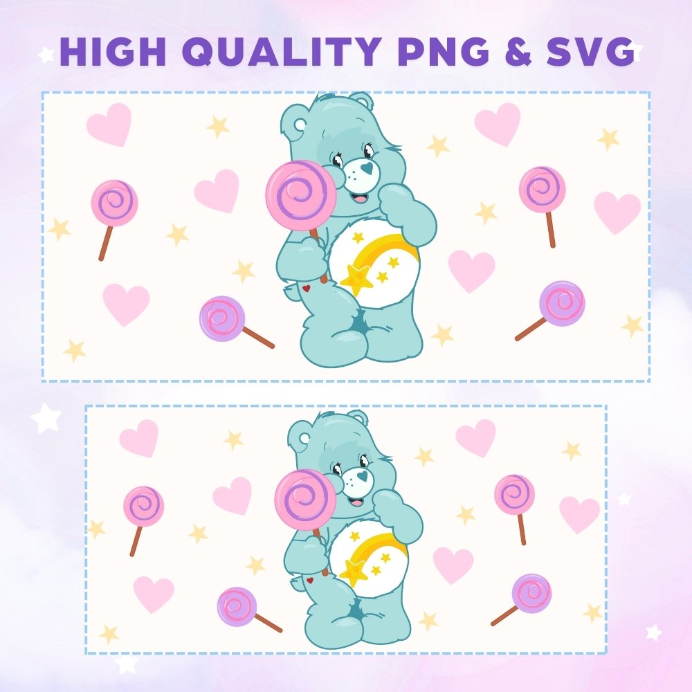 Care Bears Wish Bear 16oz & 20oz Glass Can Wrap | Digital PNG 300 DPI & SVG - Image 3