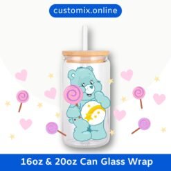 Care Bears Wish Bear 16oz & 20oz Glass Can Wrap | Digital PNG 300 DPI & SVG