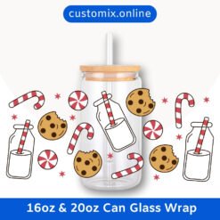 Christmas Cookies and Milk 16oz & 20oz Glass Can Wrap | Digital PNG 300 DPI & SVG