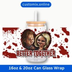 Chucky and Tiffany 16oz & 20oz Glass Can Wrap | Digital PNG 300 DPI & SVG