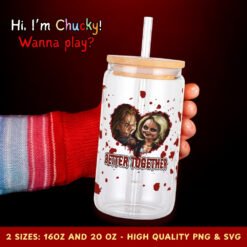 Alternative view of Chucky and Tiffany 16oz & 20oz  Glass Can Wrap | Digital PNG 300 DPI & SVG