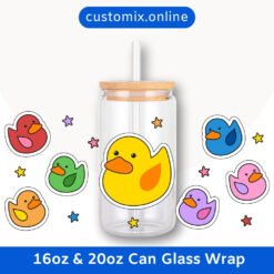 Colorful Rubber Ducks 16oz & 20oz Glass Can Wrap | Digital PNG 300 DPI & SVG