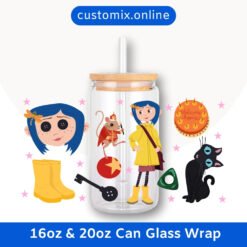 Alternative view of Coraline 16oz & 20oz Glass Can Wrap | Digital PNG 300 DPI & SVG - 2 templates