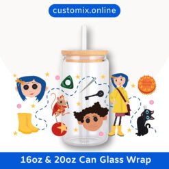 Coraline 16oz & 20oz Glass Can Wrap | Digital PNG 300 DPI & SVG - 2 templates
