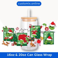 Grinch Christmas 16oz & 20oz Glass Can Wrap | Digital PNG 300 DPI & SVG - Design 1