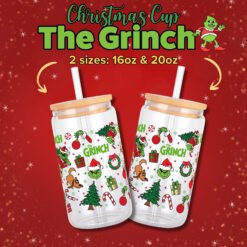 Alternative view of Grinch Christmas 16oz & 20oz  Glass Can Wrap | Digital PNG 300 DPI & SVG - Design 2