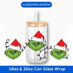 Grinch Christmas  Glass Can Wrap | Digital PNG 300 DPI & SVG | UV DTF / Sublimation Ready - Design 3