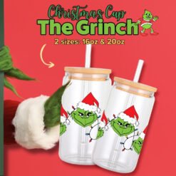 Alternative view of Grinch Christmas  Glass Can Wrap | Digital PNG 300 DPI & SVG | UV DTF / Sublimation Ready - Design 3