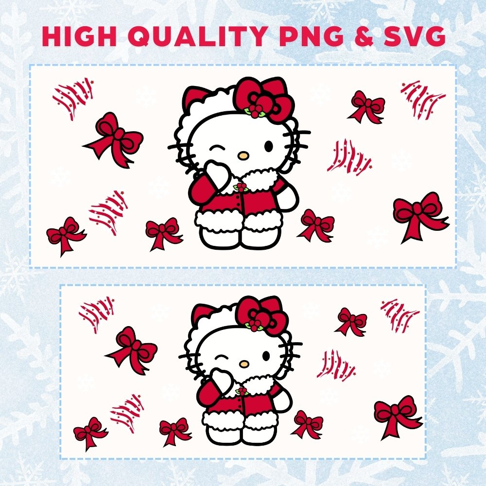 Hello Kitty Christmas 16oz & 20oz Glass Can Wrap | Digital PNG 300 DPI & SVG - Image 3