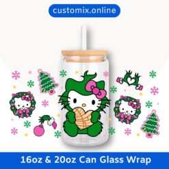 Hello Kitty Grinch Outfit 16oz & 20oz Glass Can Wrap | Digital PNG 300 DPI & SVG