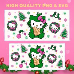 Alternative view of Hello Kitty Grinch Outfit 16oz & 20oz Glass Can Wrap | Digital PNG 300 DPI & SVG