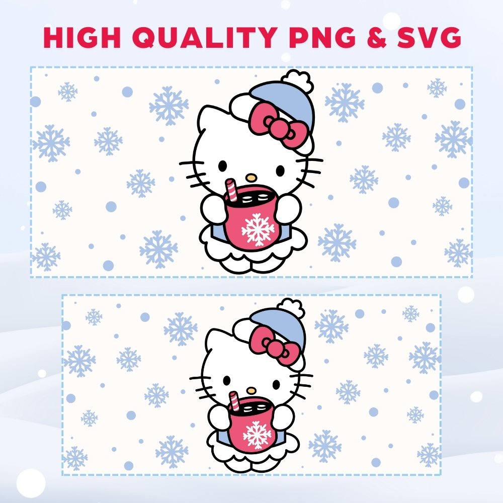 Hello Kitty Hot Chocolate Christmas 16oz & 20oz Glass Can Wrap | Digital PNG 300 DPI & SVG - Image 3