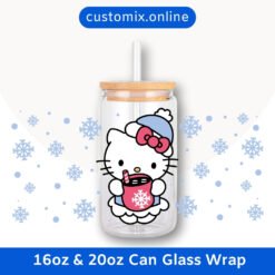 Hello Kitty Hot Chocolate Christmas 16oz & 20oz Glass Can Wrap | Digital PNG 300 DPI & SVG