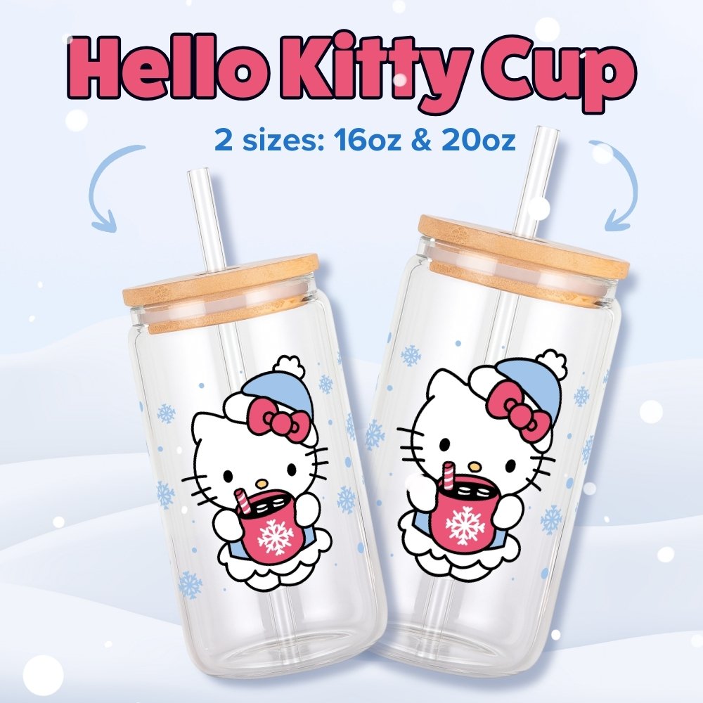 Hello Kitty Hot Chocolate Christmas 16oz & 20oz Glass Can Wrap | Digital PNG 300 DPI & SVG - Image 2