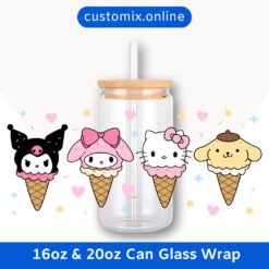 Hello Kitty Ice Cream 16oz & 20oz Glass Can Wrap | Digital PNG 300 DPI & SVG