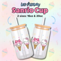 Alternative view of Hello Kitty Ice Cream 16oz & 20oz Glass Can Wrap | Digital PNG 300 DPI & SVG