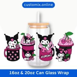 Kuromi 16oz & 20oz Glass Can Wrap | Digital PNG 300 DPI & SVG