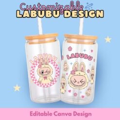 Labubu 16oz Glass Can Wrap Set (2 Designs) | Canva Editable Template
