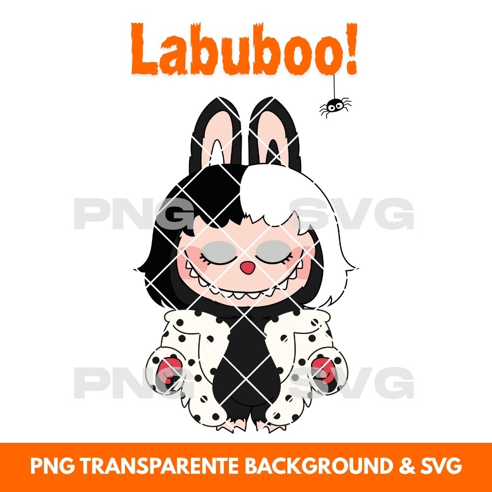 Halloween illustration Labubu Cruella - Printable PNG & SVG