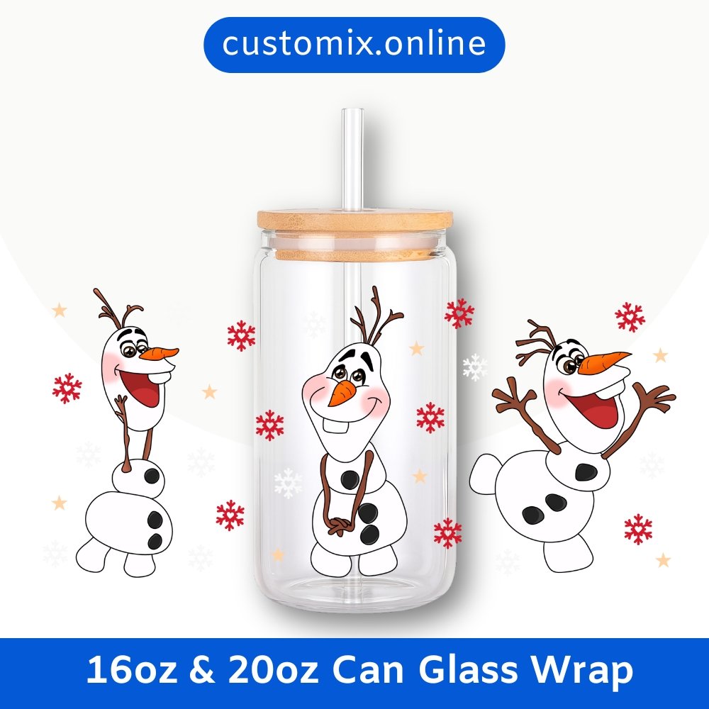 Olaf Snowman 16oz & 20oz Glass Can Wrap | Digital PNG 300 DPI & SVG