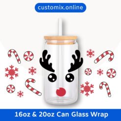 Reindeer Christmas 16oz & 20oz Glass Can Wrap | Digital PNG 300 DPI & SVG