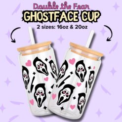Alternative view of Scream Ghostface 16oz & 20oz Glass Can Wrap | Digital PNG 300 DPI - Design 1