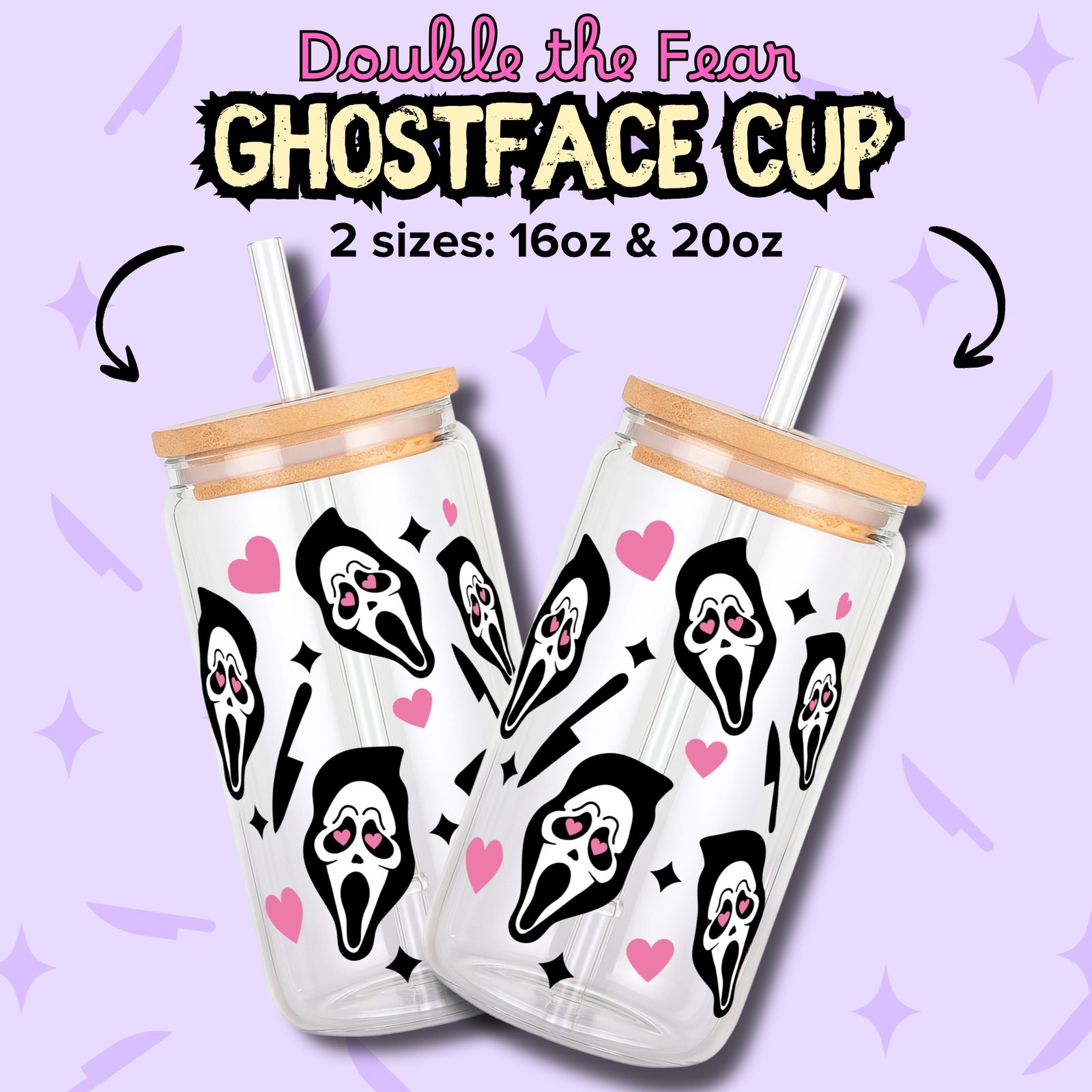 Scream Ghostface 16oz & 20oz Glass Can Wrap | Digital PNG 300 DPI - Design 1 - Image 2