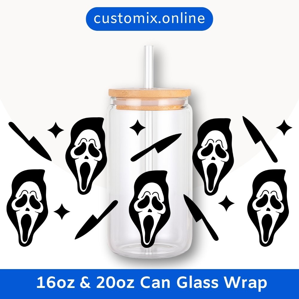 Scream Ghostface 16oz & 20oz Glass Can Wrap | Digital PNG 300 DPI - Design 5
