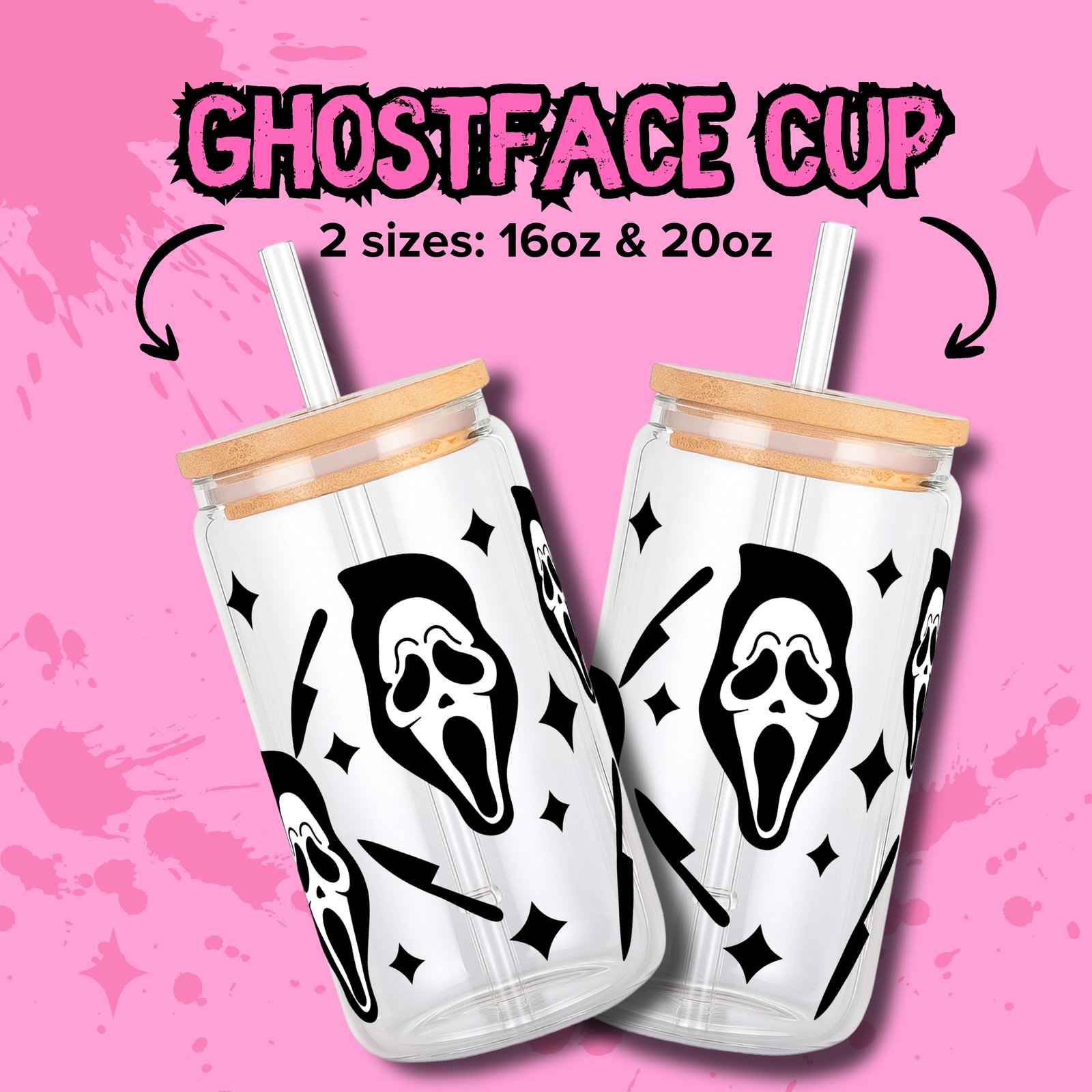Scream Ghostface 16oz & 20oz Glass Can Wrap | Digital PNG 300 DPI - Design 5 - Image 2