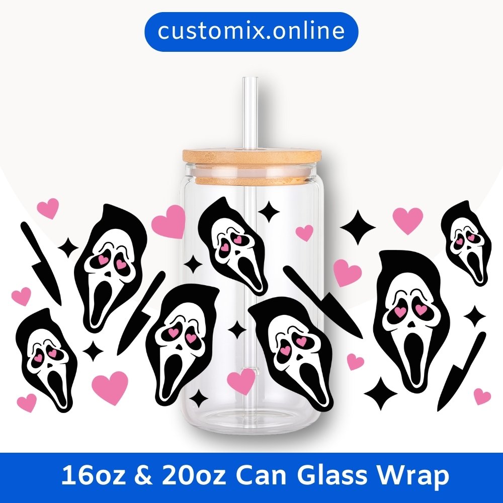 Scream Ghostface 16oz & 20oz Glass Can Wrap | Digital PNG 300 DPI - Design 1