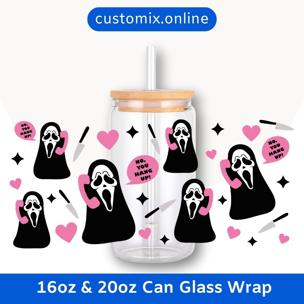 Scream Ghostface 16oz & 20oz Glass Can Wrap | Digital PNG 300 DPI - Design 2