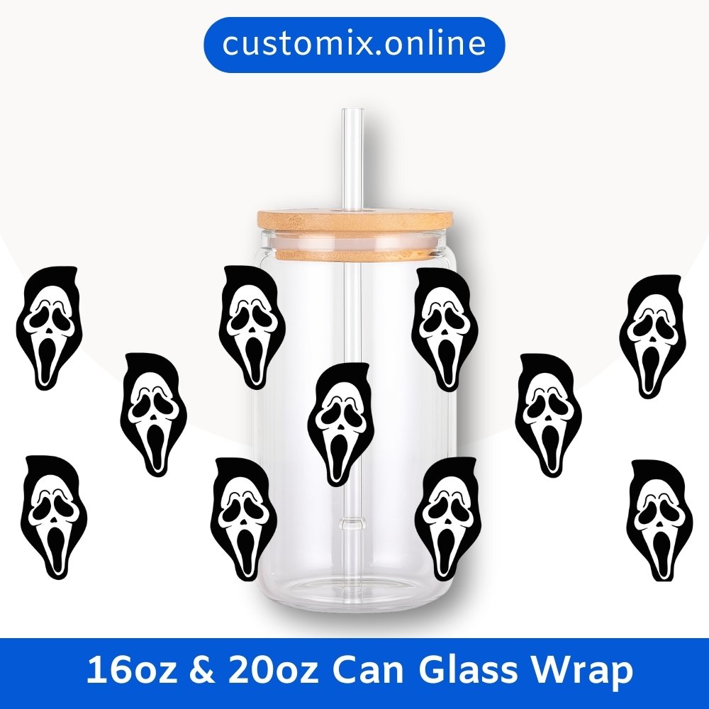 Scream Ghostface 16oz &20oz Glass Can Wrap | Digital PNG 300 DPI - Design 3