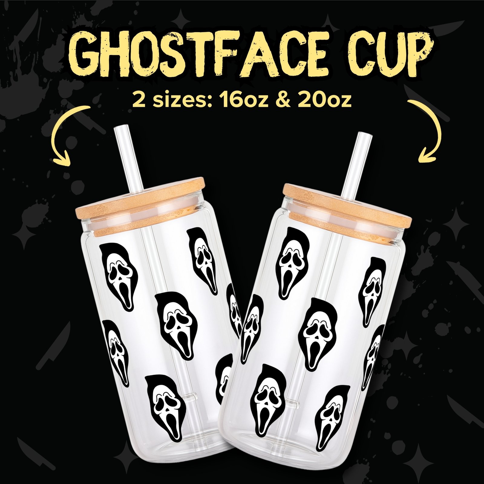 Scream Ghostface 16oz &20oz Glass Can Wrap | Digital PNG 300 DPI - Design 3 - Image 3
