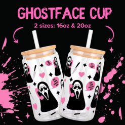 Alternative view of Scream Ghostface 16oz & 20oz Glass Can Wrap | Digital PNG 300 DPI - Design 2