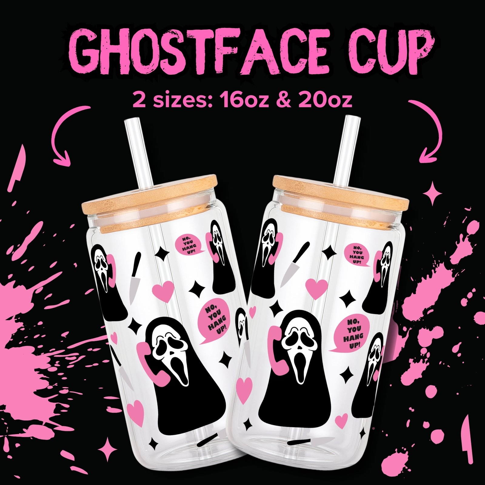 Scream Ghostface 16oz & 20oz Glass Can Wrap | Digital PNG 300 DPI - Design 2 - Image 2