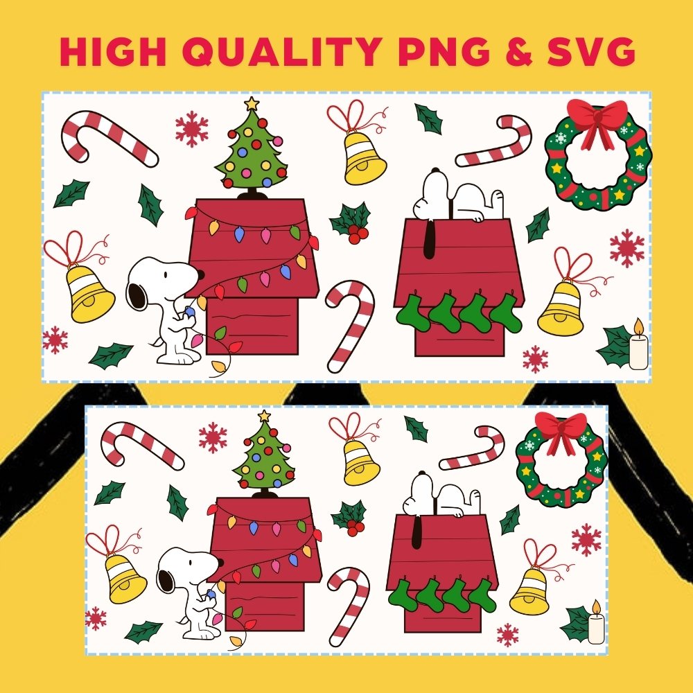 Snoopy Christmas 16oz & 20oz Glass Can Wrap | Digital PNG 300 DPI & SVG - Image 3