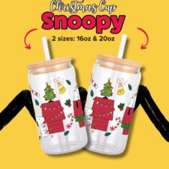 Alternative view of Snoopy Christmas 16oz & 20oz Glass Can Wrap | Digital PNG 300 DPI & SVG