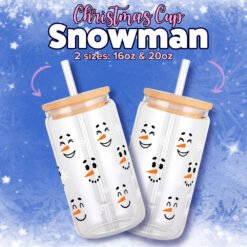 Alternative view of Snowman 16oz & 20oz Glass Can Wrap | Digital PNG 300 DPI & SVG
