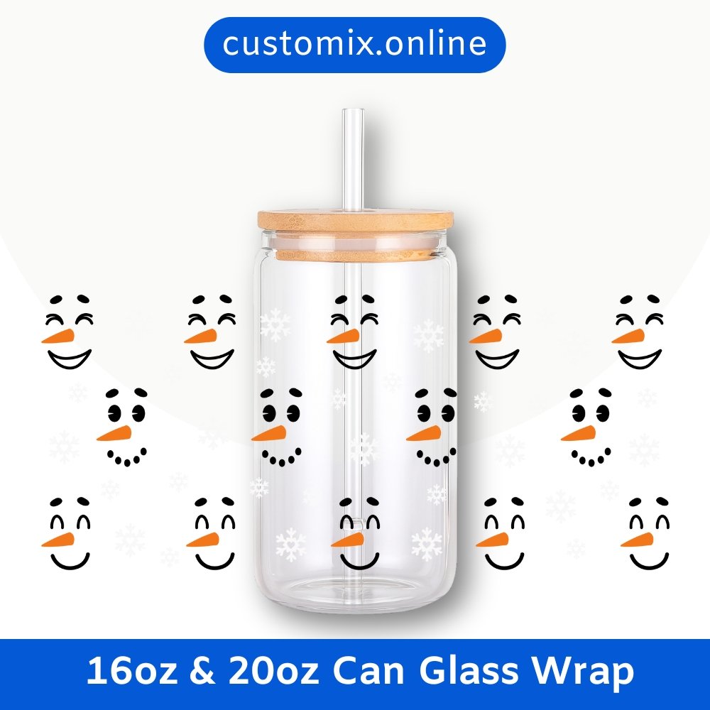 Snowman 16oz & 20oz Glass Can Wrap | Digital PNG 300 DPI & SVG